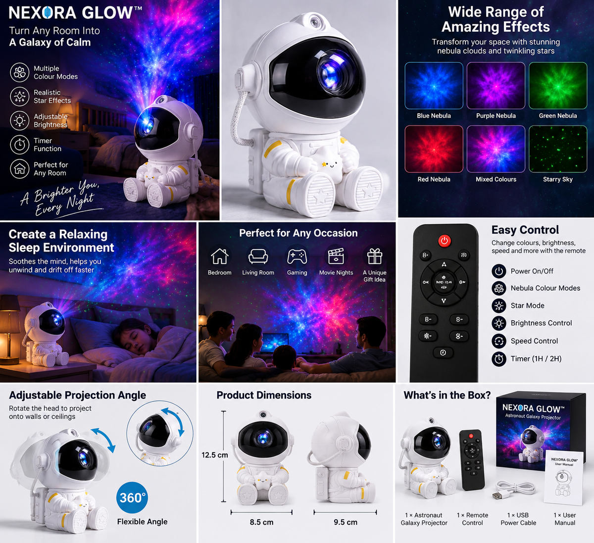 Nexora Glow Astronaut Galaxy Projector